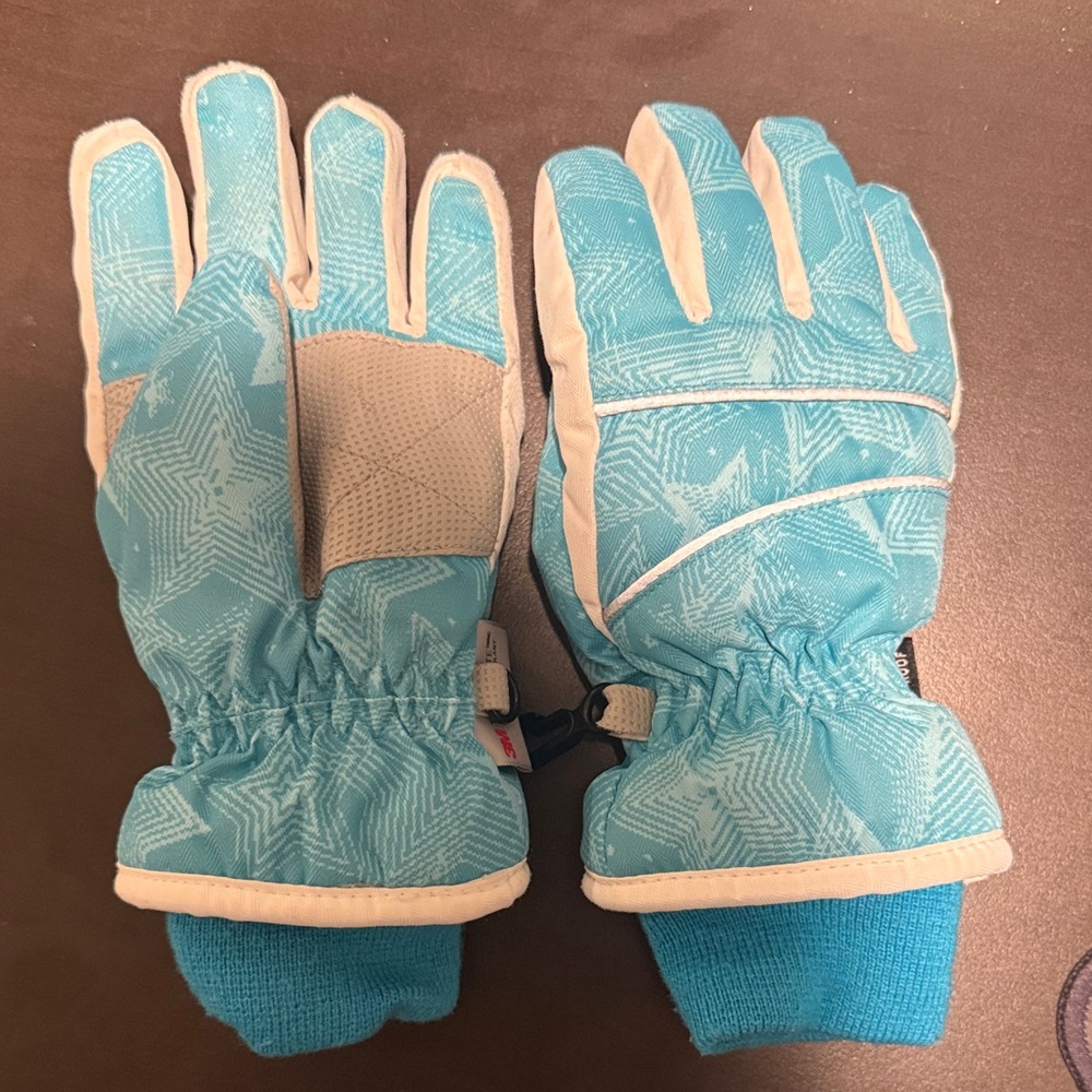 Kids 3M Light Blue Star Pattern Winter Gloves - 7-9 years old